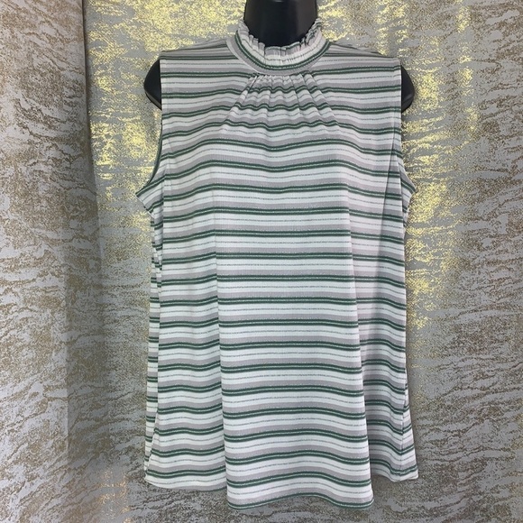ellie white/green sleeveless striped tank top size L - Picture 2 of 11